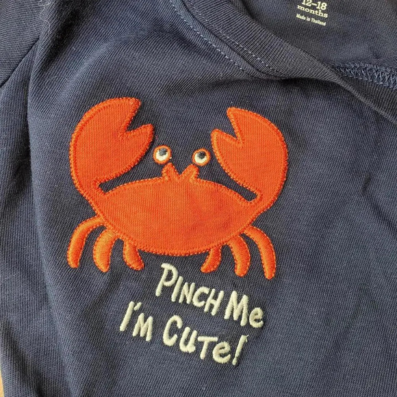 Gymboree Crab "Pinch Me I'm Cute" Blue and Red One Piece Bodysuit Size 12-18m - Picture 4 of 11